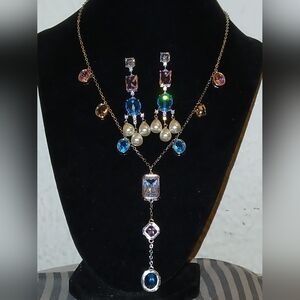 Elegant Multicolor Gemstone Necklace and Earring Set